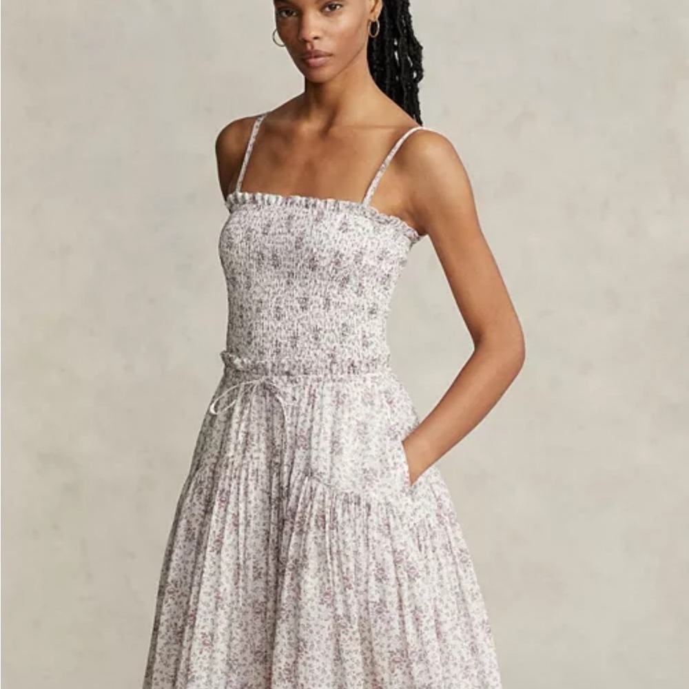 Polo Ralph Lauren Cotton Smocked Midi Dress